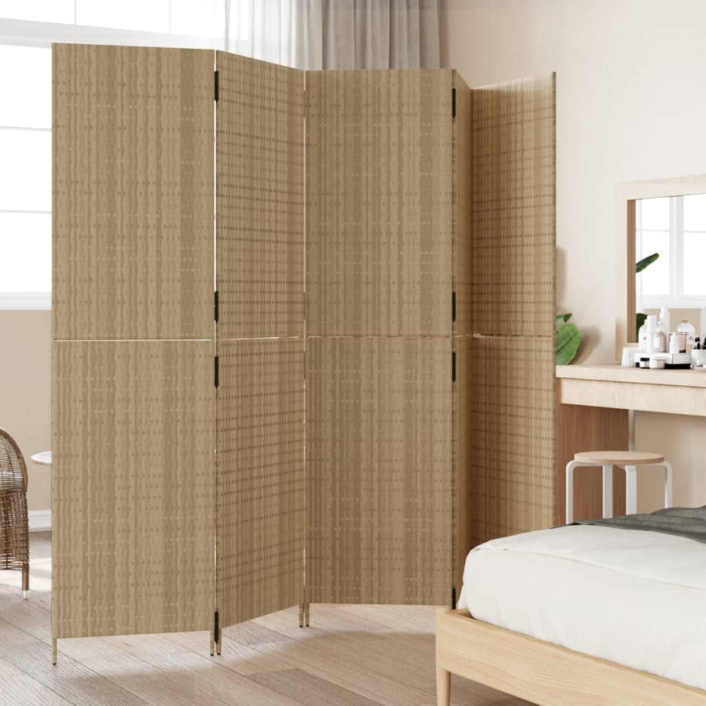 Room Divider 5 Panels Beige Poly Rattan